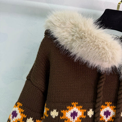 Miu 26s Isle Hooded Sweater Brown Wool 345074