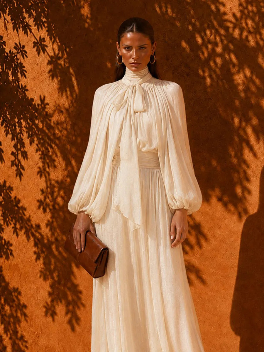 Celestia Elegant Pleated Tie-Waist Maxi Dress