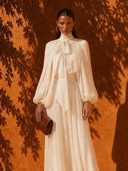 Celestia Elegant Pleated Tie-Waist Maxi Dress