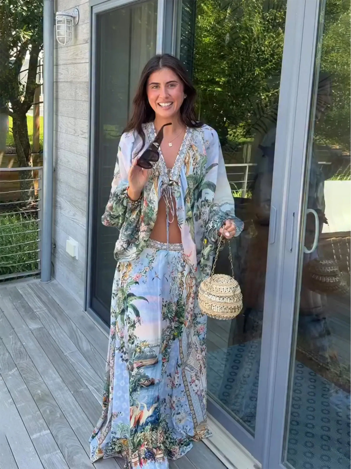 Sarah Printed Chiffon Maxi Skirt Two-Piece Set