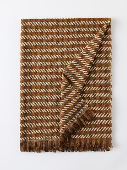 Fringed Houndstooth Keep Warm Shawl&Scarf