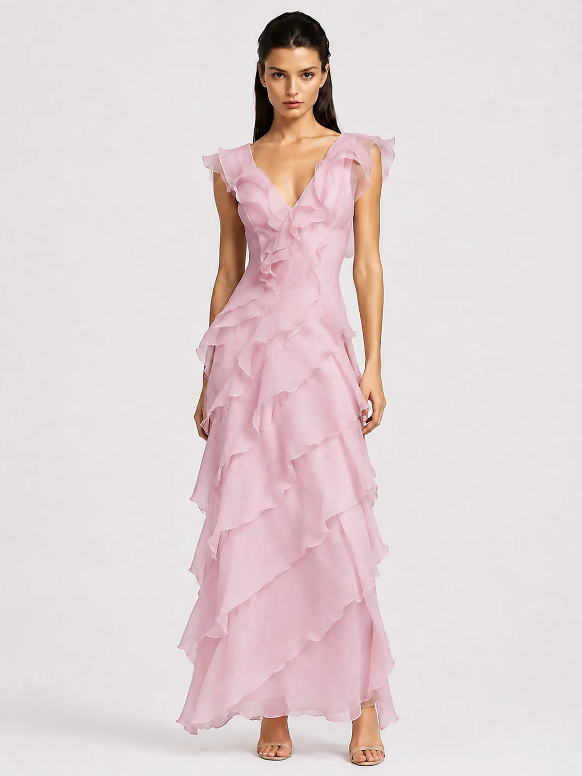 Annabel Ruffled V-Neck Maxi Dress