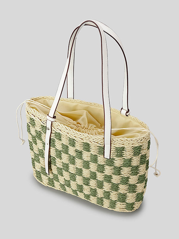 Contrast Color Plaid Straw Bags Accessories Handbags