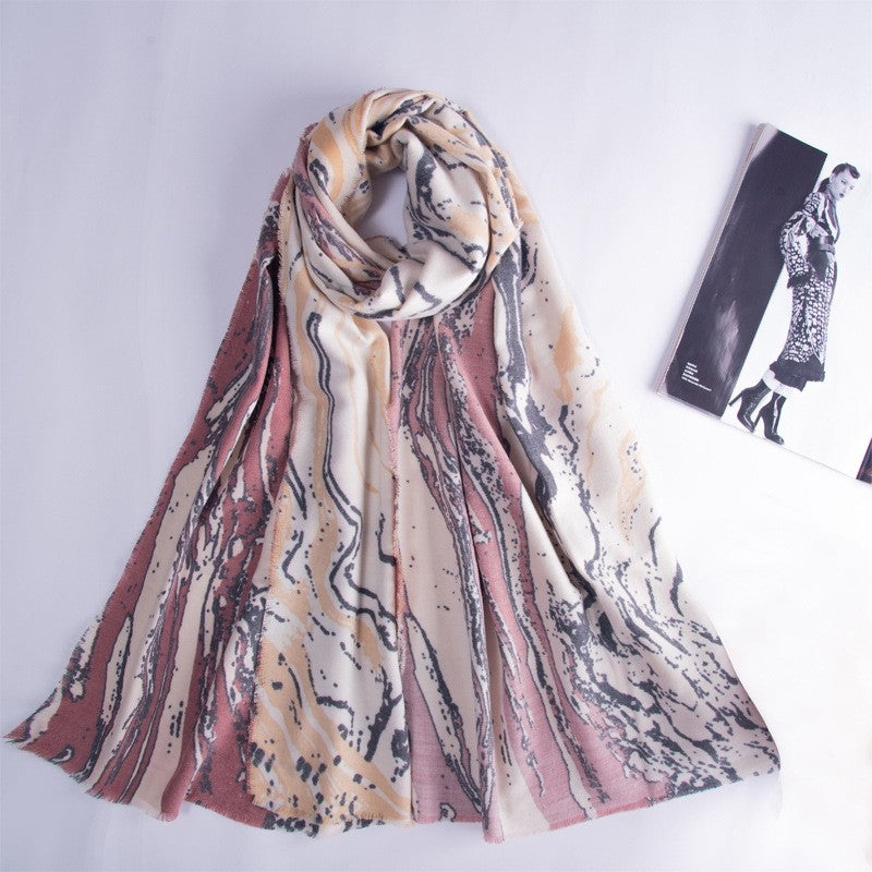 Leisure Marbled Printed Warm Scarf