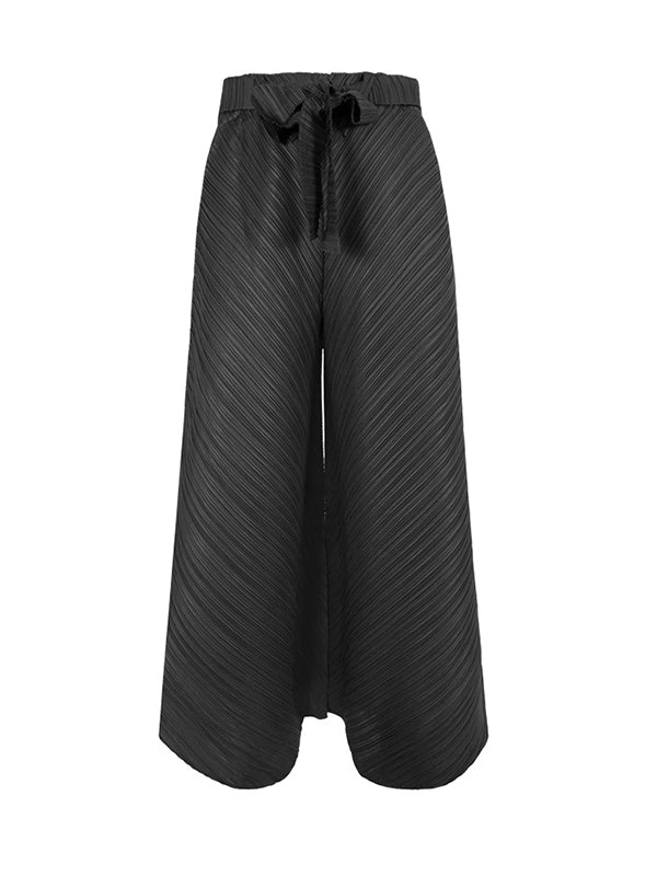 Wide Leg Loose Drawstring Pleated Tiered Casual Pants Bottoms