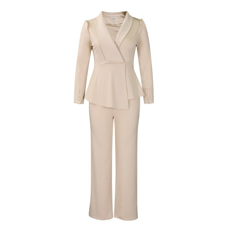 Flounce Sleeve Top Wide Leg Pants Set