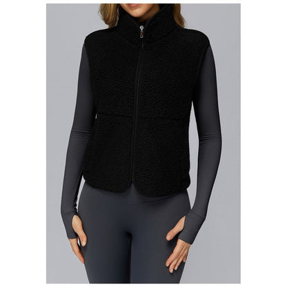 Solid Color Stand Collar Fleece Sports Vest