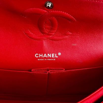 Chanel Classic Double Flap Quilted Red Fabric Bag