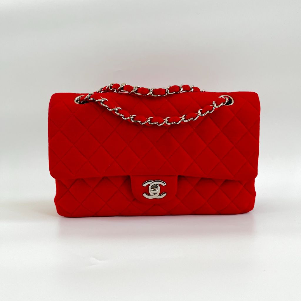 Chanel Classic Double Flap Quilted Red Fabric Bag