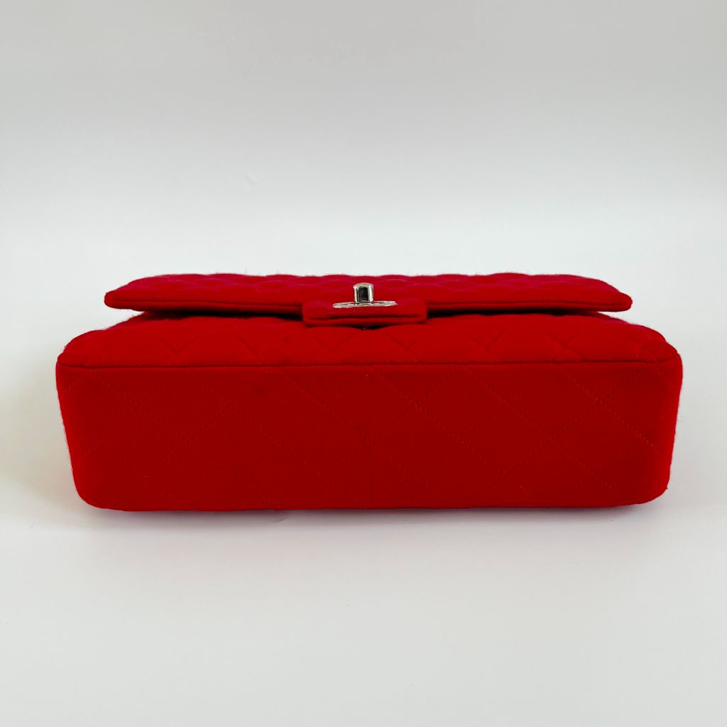 Chanel Classic Double Flap Quilted Red Fabric Bag