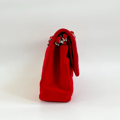Chanel Classic Double Flap Quilted Red Fabric Bag