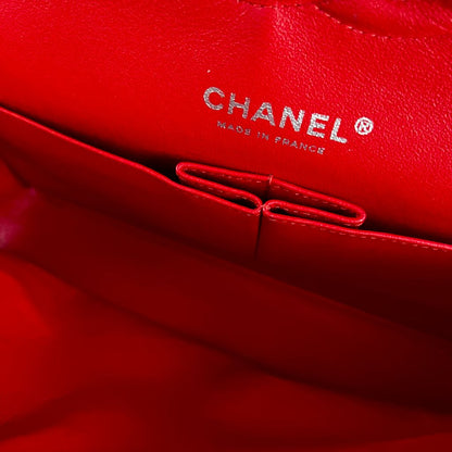 Chanel Classic Double Flap Quilted Red Fabric Bag