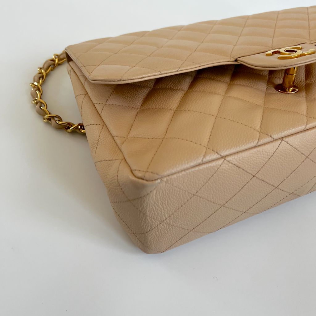 Chanel Jumbo Classic Single Flap Quilted Caviar Light Beige Bag