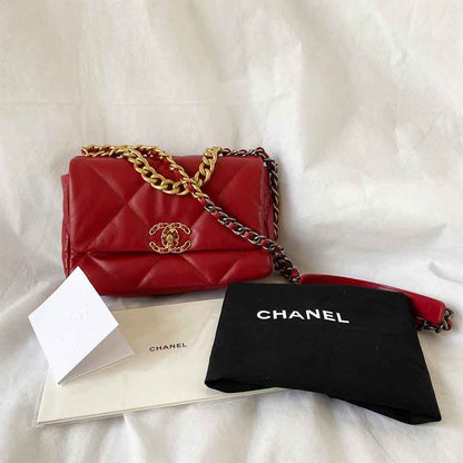 Chanel Red Quilted Leather 19 Flap Bag