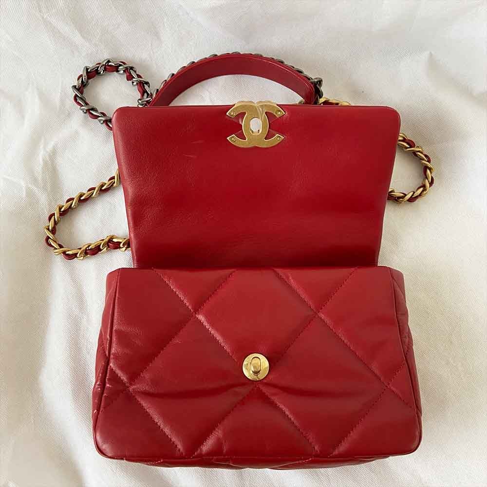 Chanel Red Quilted Leather 19 Flap Bag