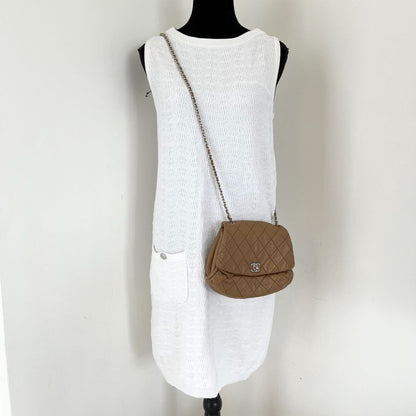 Chanel Tan Quilted Leather Flap Bag With Silver Hardware
