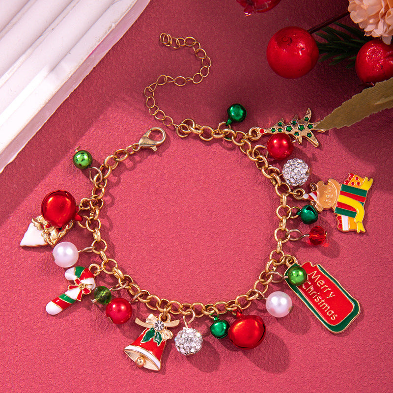 Christmas Soft Pottery Snowflake Elk Bell Bracelet