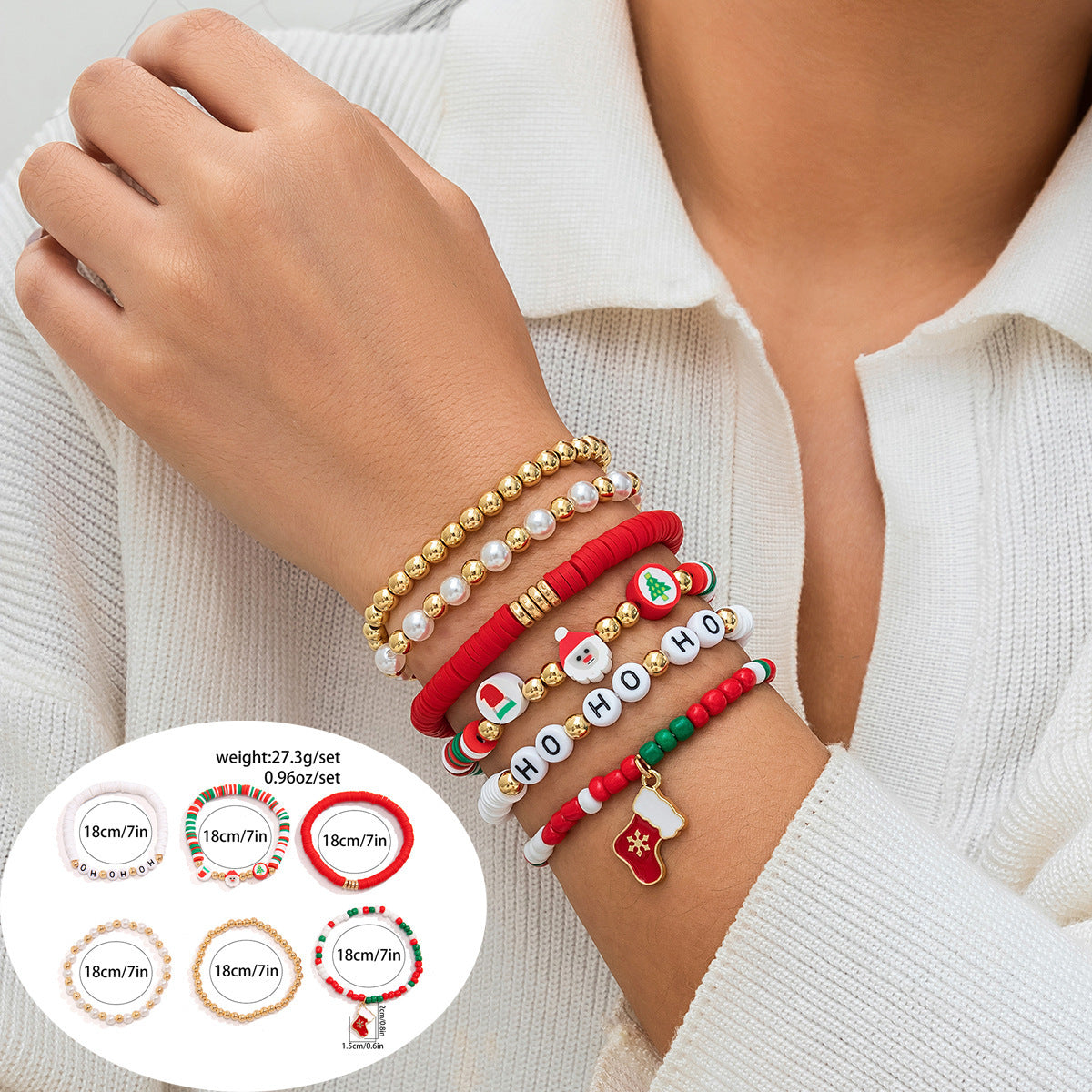 Christmas Women Soft Pottery Beaded Bracelet Set