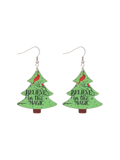 Christmas Wooden Earrings Snowman And Tree Style