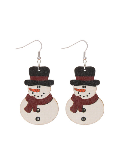 Christmas Wooden Earrings Snowman And Tree Style
