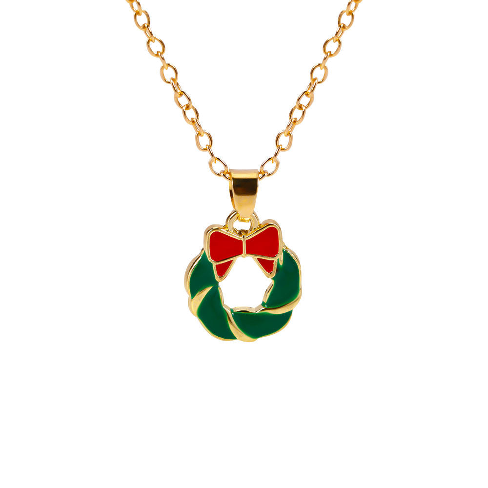 Christmas Alloy Santa Claus Tree Pendant Necklace