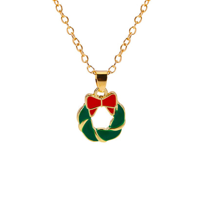 Christmas Alloy Santa Claus Tree Pendant Necklace