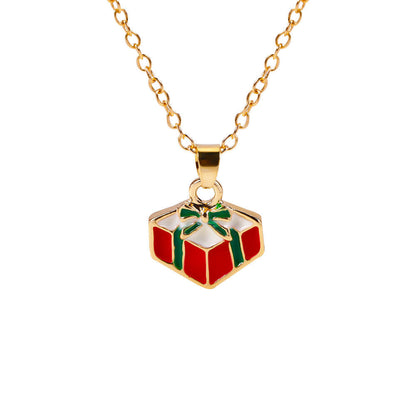 Christmas Alloy Santa Claus Tree Pendant Necklace