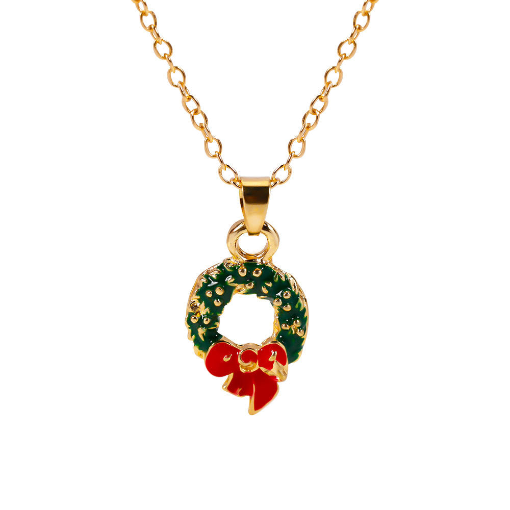Christmas Alloy Santa Claus Tree Pendant Necklace