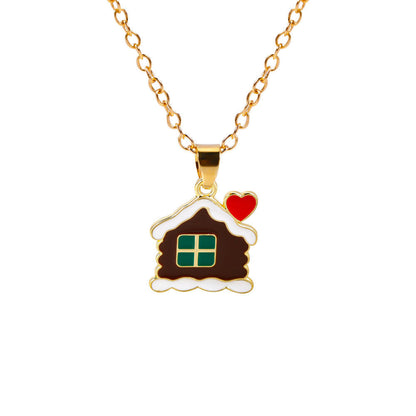 Christmas Alloy Santa Claus Tree Pendant Necklace