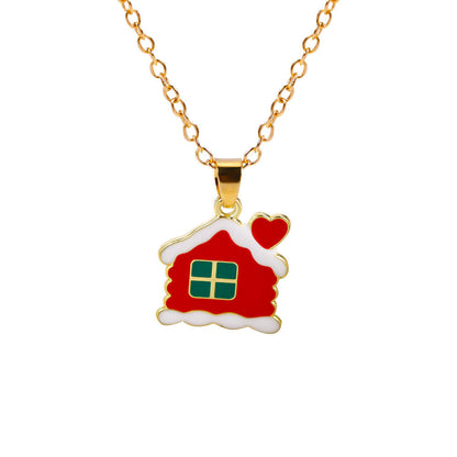 Christmas Alloy Santa Claus Tree Pendant Necklace