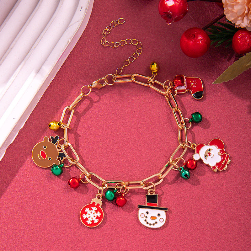 Christmas Soft Pottery Snowflake Elk Bell Bracelet