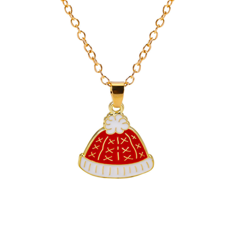 Christmas Alloy Santa Claus Tree Pendant Necklace