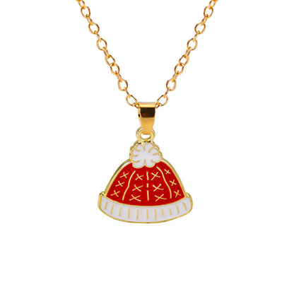Christmas Alloy Santa Claus Tree Pendant Necklace