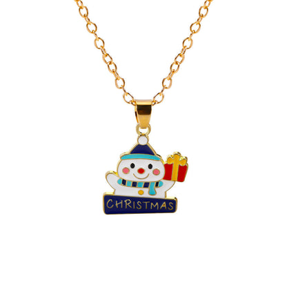 Christmas Alloy Santa Claus Tree Pendant Necklace