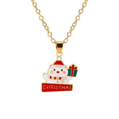 Christmas Alloy Santa Claus Tree Pendant Necklace