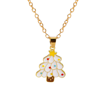 Christmas Alloy Santa Claus Tree Pendant Necklace
