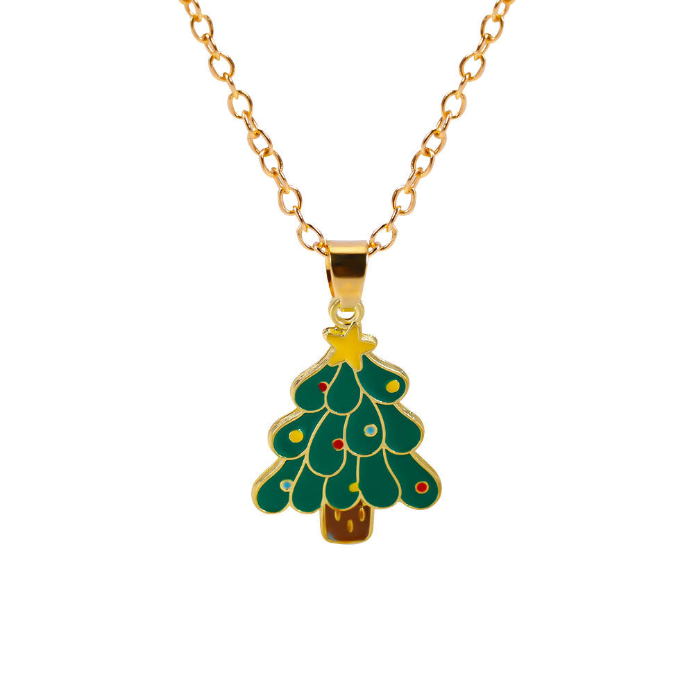 Christmas Alloy Santa Claus Tree Pendant Necklace