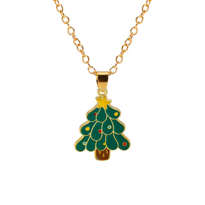 Christmas Alloy Santa Claus Tree Pendant Necklace
