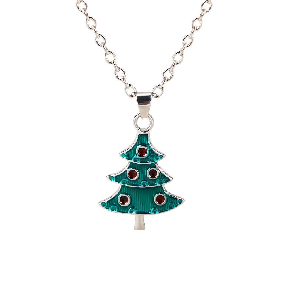 Christmas Alloy Santa Claus Tree Pendant Necklace