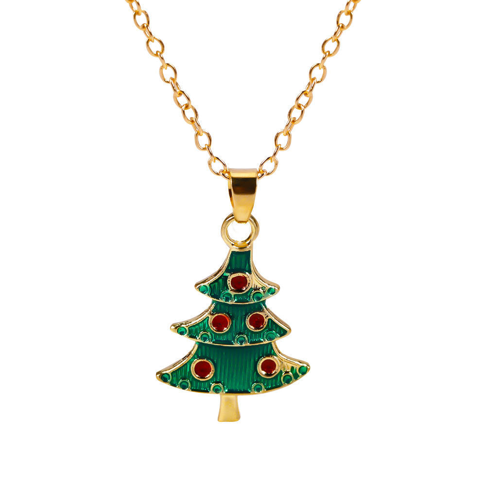 Christmas Alloy Santa Claus Tree Pendant Necklace