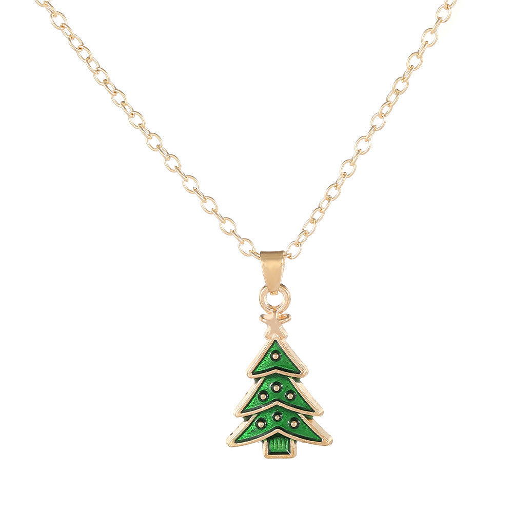 Christmas Alloy Santa Claus Tree Pendant Necklace