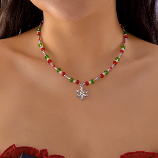 Christmas Fashion Alloy Beaded Necklace Red Green