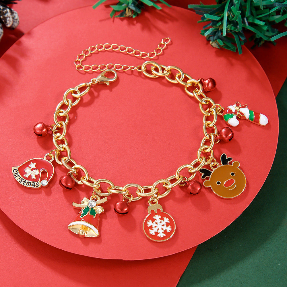 Christmas Soft Pottery Snowflake Elk Bell Bracelet