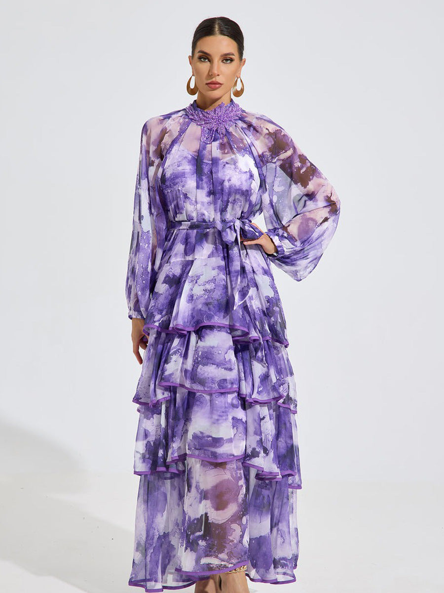 Jazlyn Watercolor Ruffle Maxi Dress
