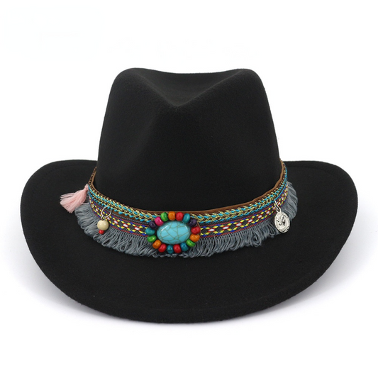 Autumn And Winter New Woolen Top Hat Ethnic Minority Fashion Hat Men'S And Women'S Couple Hat Western Cowboy Jazz Hat