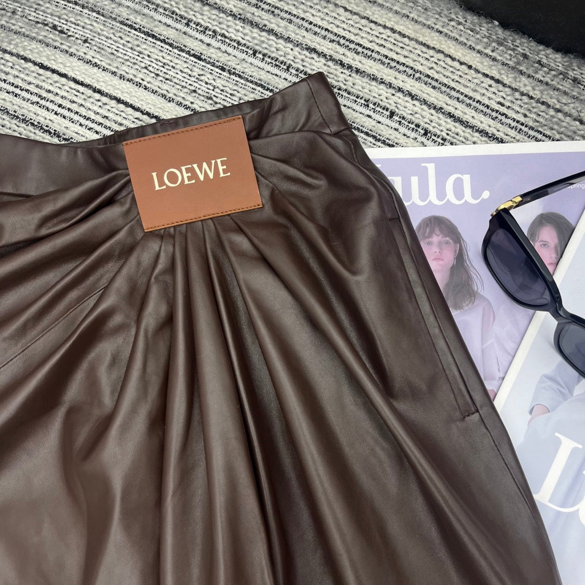 Loewe Wide-Leg Trousers Brown Nappa Leather 348562