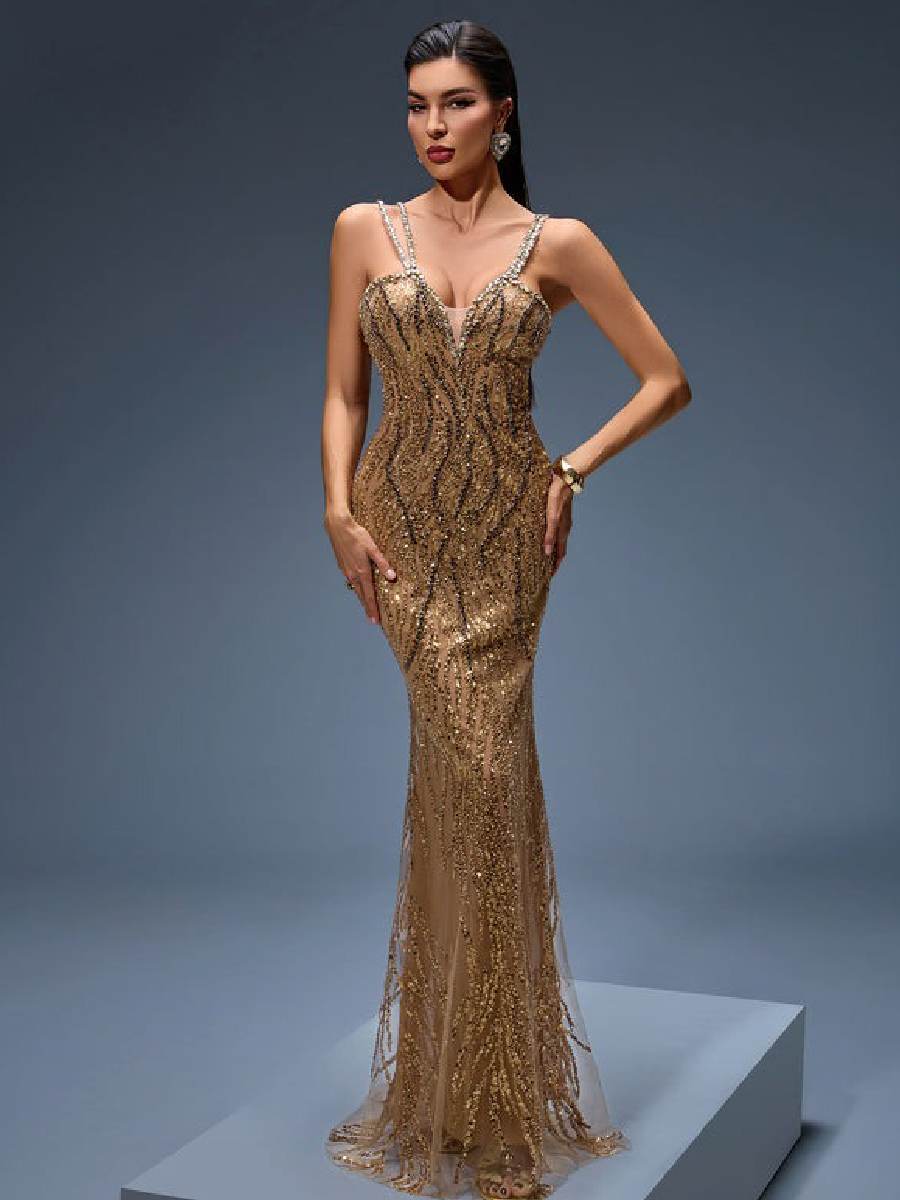 Annabelle Crystal Embroidered Maxi Dress