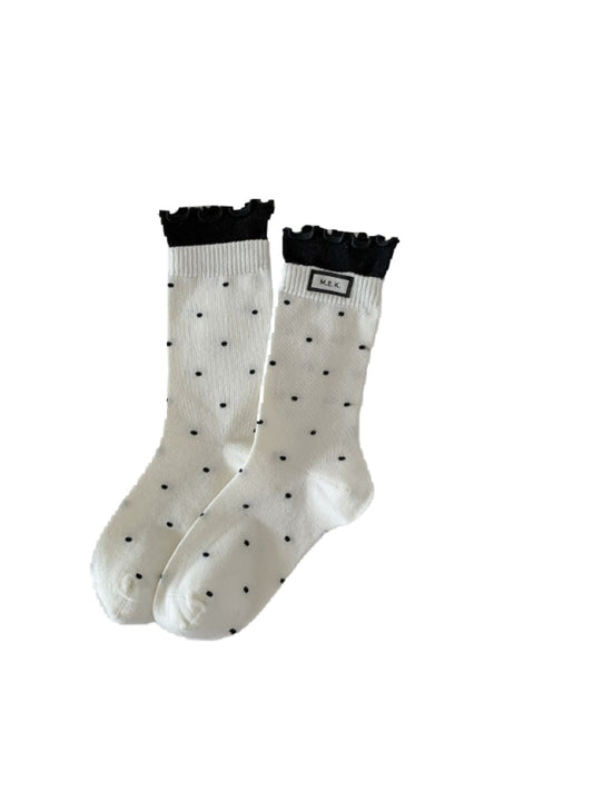 Rufia - Polka Dot Print Mid-Crew Socks with Ruffle Trim