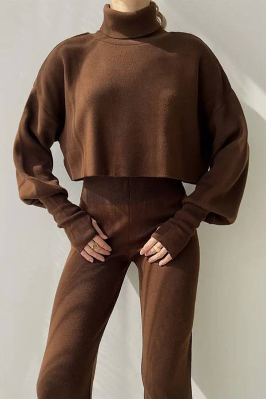Casual Loose-fitting Long-sleeves Top and Pants Two-piece Set