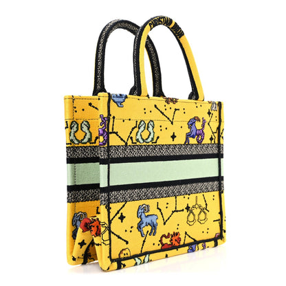 Canvas Embroidered Small Pixel Zodiac Book Tote Yellow Multicolor